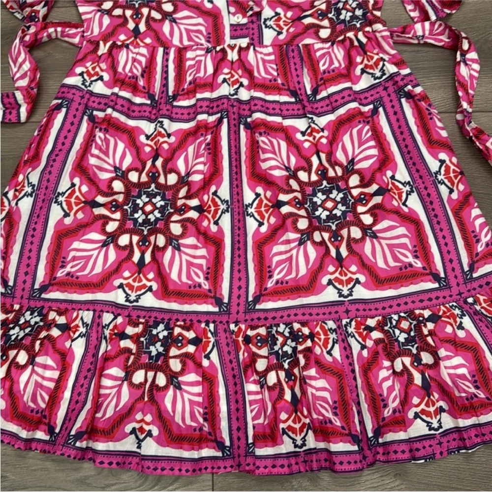 Pink Patterned Short-Sleeve Ruffled Dress - Picture 9 of 16